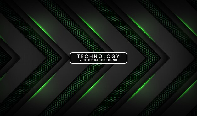 Abstract 3D black technology background with hexagon textured, Overlap layer with green light effect decoration