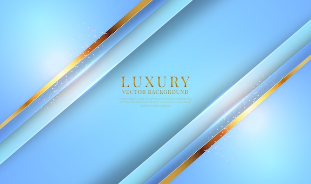 Abstract 3D blue luxury background with golden metallic lines effect