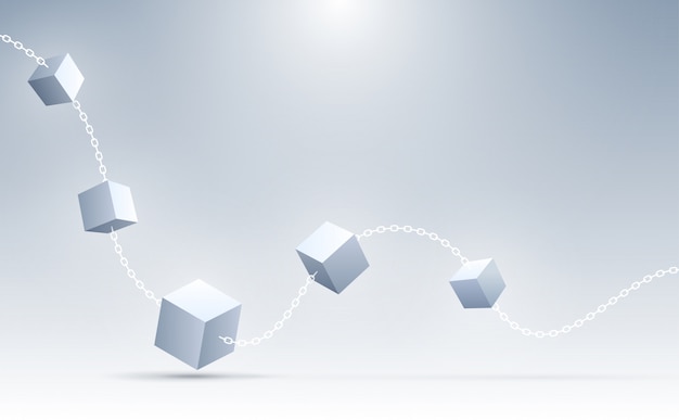 Priorità bassa astratta dei cubi 3d. cubi geometrici di connessione. scienza, blockchain e background tecnologico. sfondo astratto .