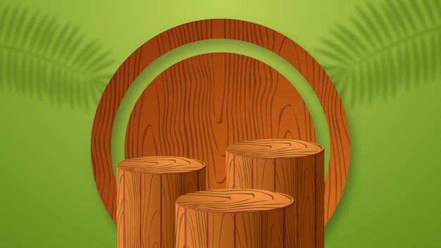 木製の質感を持つ抽象的な3Dシリンダー台座表彰台