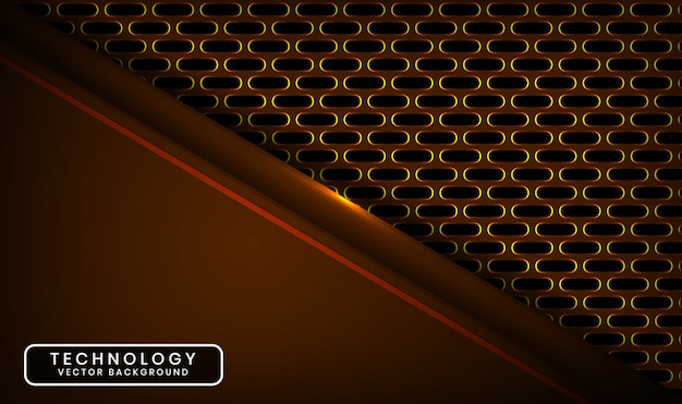 Abstract 3d dark technology background with oval metallic, overlap layer with yellow light effect decoration