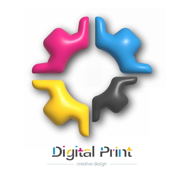 Abstract 3d digital or photo printing logo Vector template of a brand logo sticker or sticker The idea of creative design and thematic design