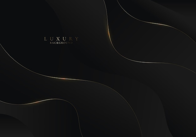 Abstract 3d elegant black wave curve shape background with golden wavy lines and lighting luxury style