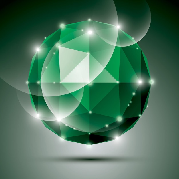 Abstract 3D emerald gleam sphere with sparkles, green precious stone, eps10.