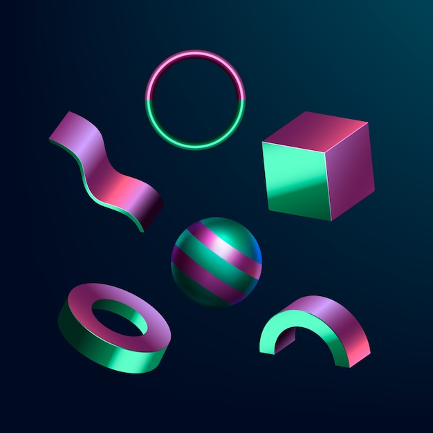 Abstract 3d geometric shapes with neon glow