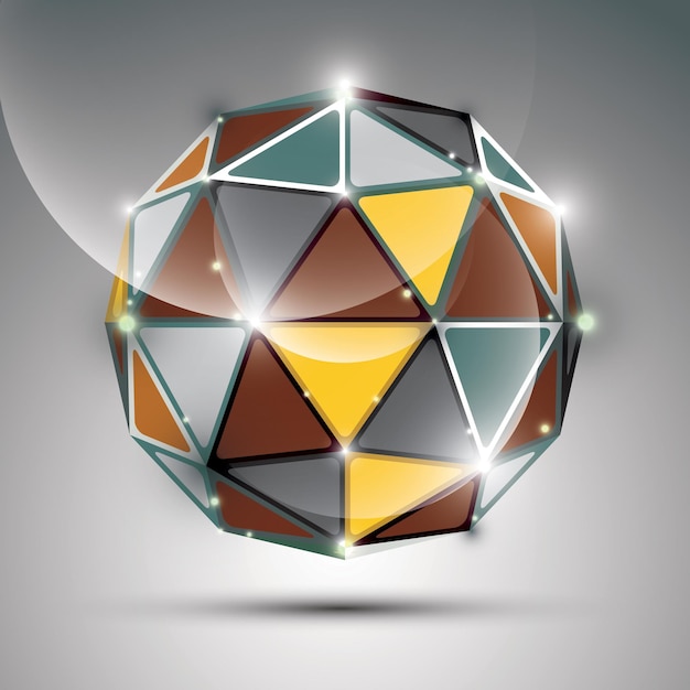 Abstract 3D gold shiny sphere with sparkles, metal festive orb created from triangles, eps10. Nightclub and event theme.