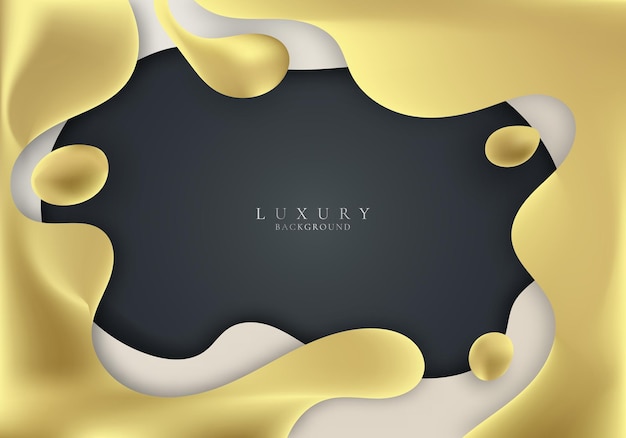 Абстрактная трехмерная золотая жидкая градиентная форма на черном фоне в роскошном стиле Векторная иллюстрация