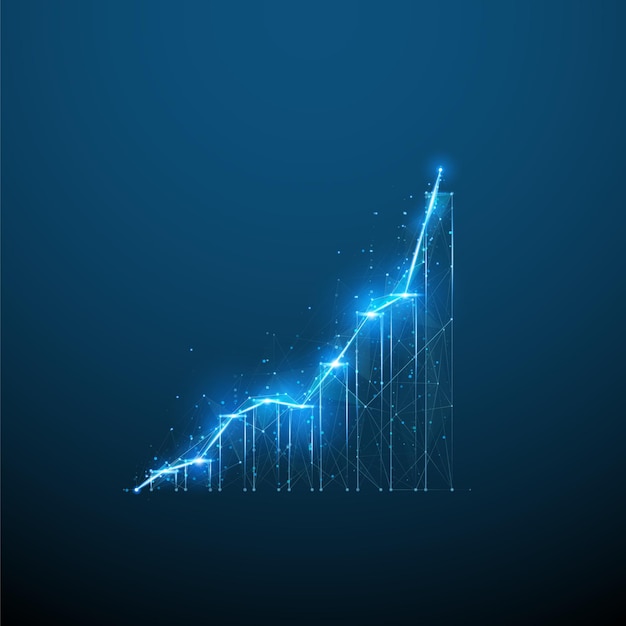 Вектор Абстрактная 3d диаграмма роста в темно-синем бизнес-концепция финансовой аналитики цифровое векторное искусство