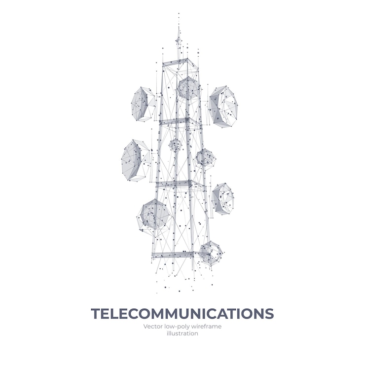Vector abstract 3d isolated telecommunication antenna on white innovation technology background