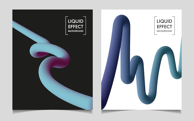 Abstract 3d liquid effect colorful line set background Group of 2 vector art illustrations