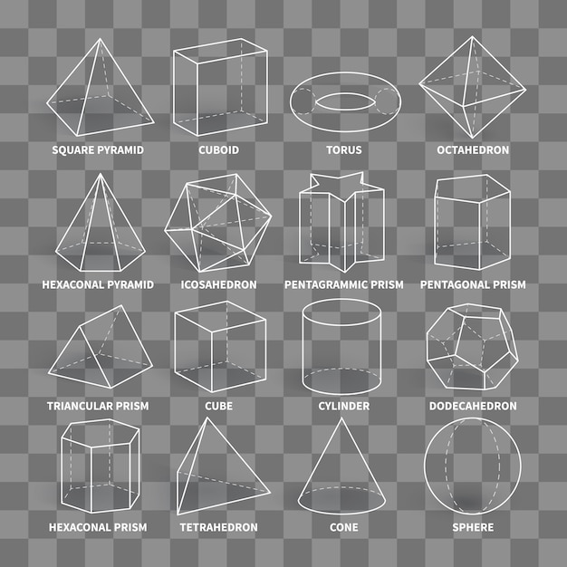 Vector abstract 3d math geometric outline shapes isolated