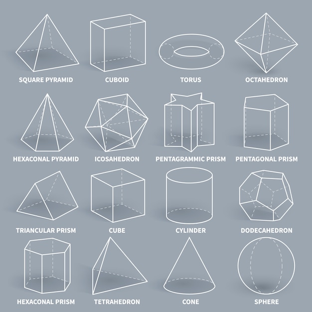 Vector abstract 3d math geometric outline shapes vector set