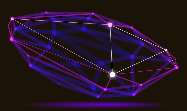 抽象的な3Dメッシュ形状ベクトル図、線技術多角形オブジェクト、動的技術および科学格子に接続されたドット、現実的な被写界深度効果。