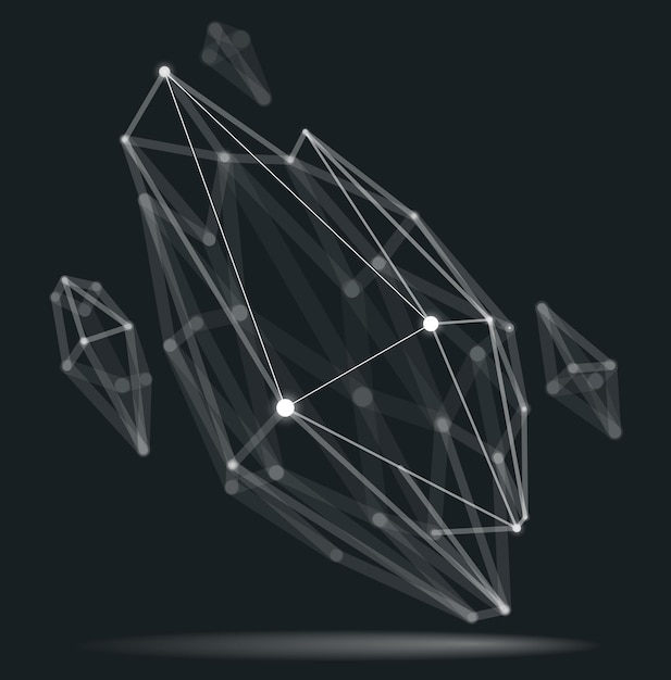 abstract 3d mesh shape vector illustration dots connected with lines technology polygonal object dynamic tech and science lattice with realistic depth of field effect