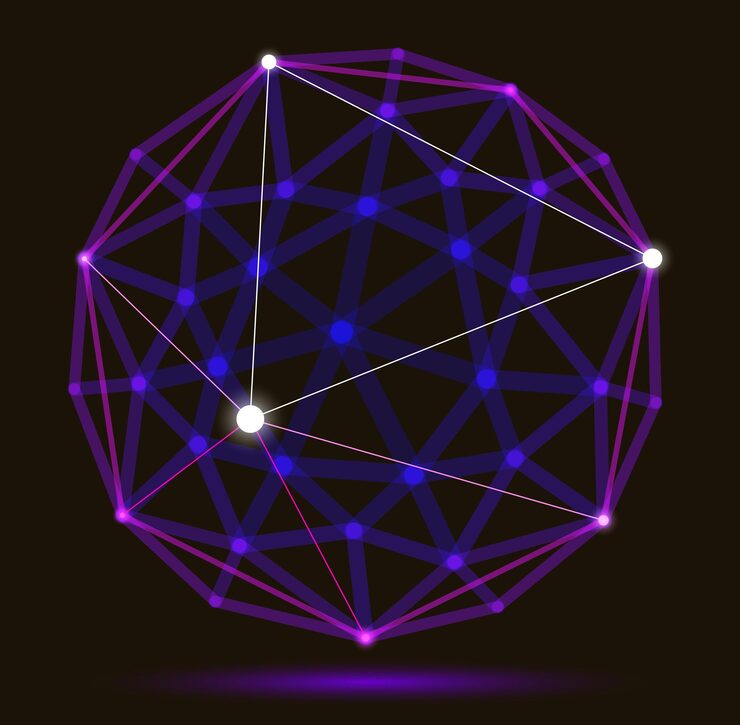 Вектор абстрактная трехмерная сетчатая сфера векторная иллюстрация, точки, связанные с линиями полигонального объекта технологии, динамической технологической и научной решеткой, с реалистичным эффектом глубины резкости.