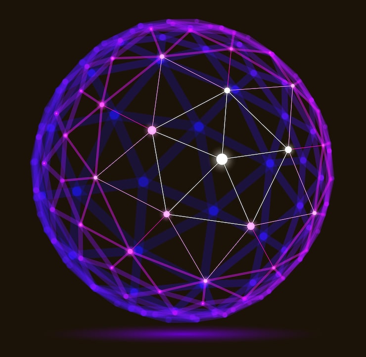 Вектор абстрактная трехмерная сетчатая сфера векторная иллюстрация, точки, связанные с линиями полигонального объекта технологии, динамической технологической и научной решеткой, с реалистичным эффектом глубины резкости.