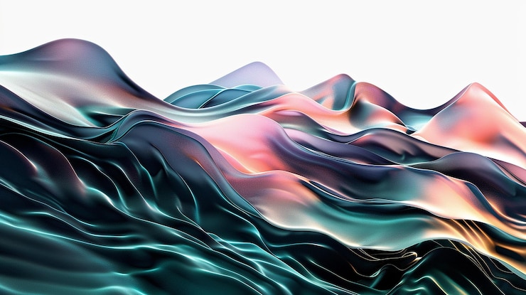 Vector abstract 3d metallic blue and green wavy waves landscape