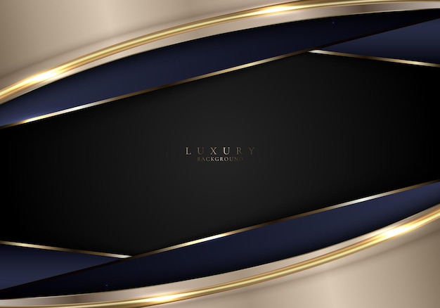 Abstract 3D modern template luxury style blue and golden stripes