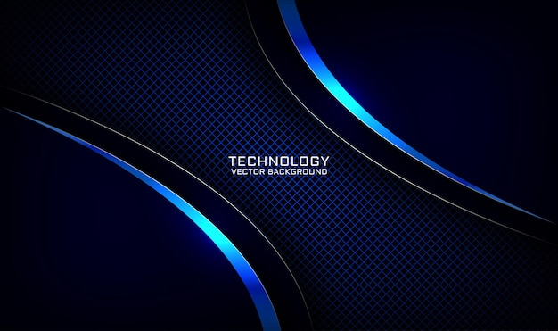 Strato di sovrapposizione di sfondo astratto tecnologia blu navy 3d con effetto metallo curvo lucido