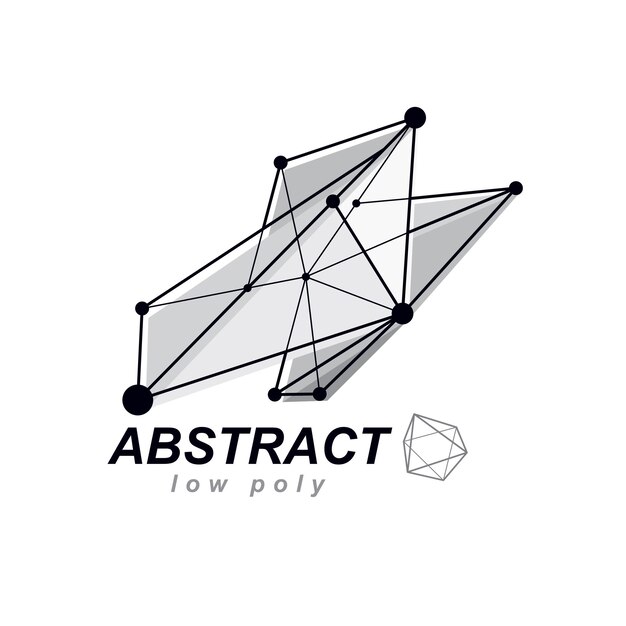 Oggetto wireframe poligonale 3d astratto, elemento di design geometrico basso poli vettoriale. logo aziendale di tecnologia.