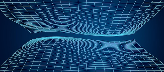 Abstract 3D rastervorm met blauwe wireframe lijnen futuristisch mesh en y2k ontwerp in geometrisch patroon
