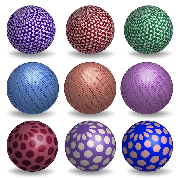 Vector abstract 3d realistic spheres set. geometric primitives collection.