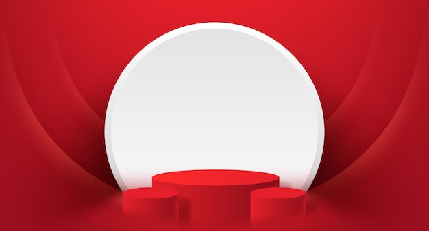 Abstract 3d red cylinder podium with white circle background for your product display presentation