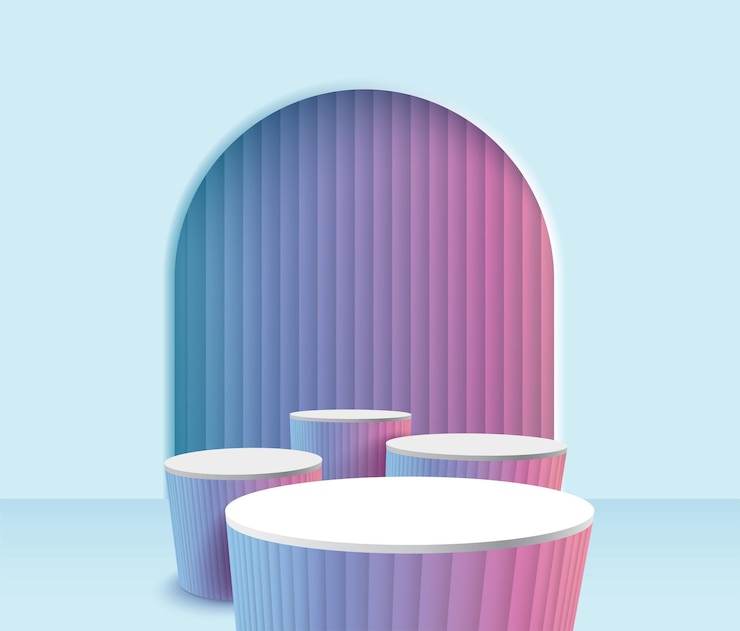 Vector abstract 3d room with realistic cylinder pedestal stand podium minimal scene for product display