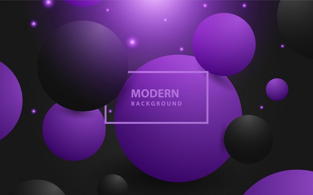 Vettore sfere astratte 3d sfondo nero e viola