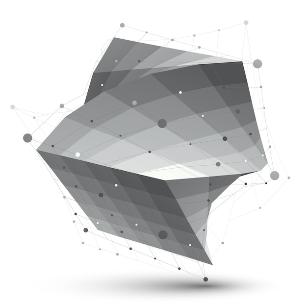 Abstract 3D structure polygonal vector network object, grayscale art deformed figure.