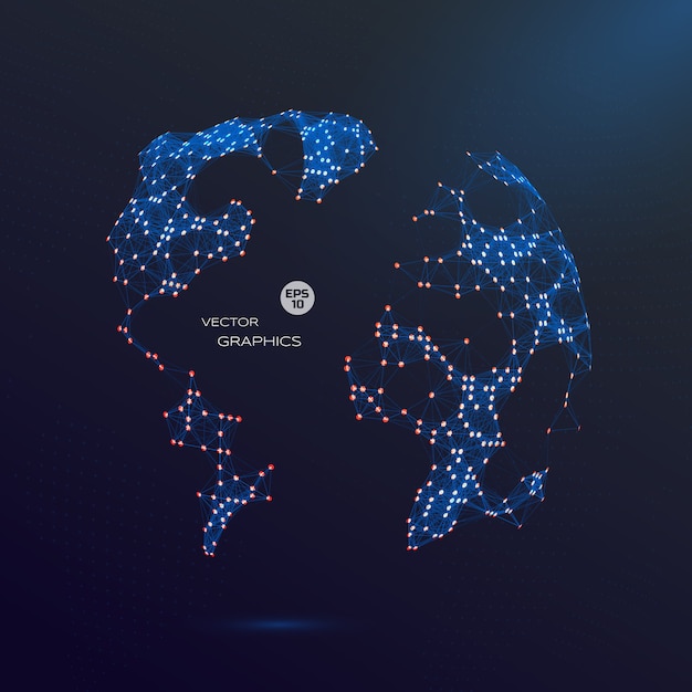 Abstract 3d vector globe. world map illustration for technological design and presentation.