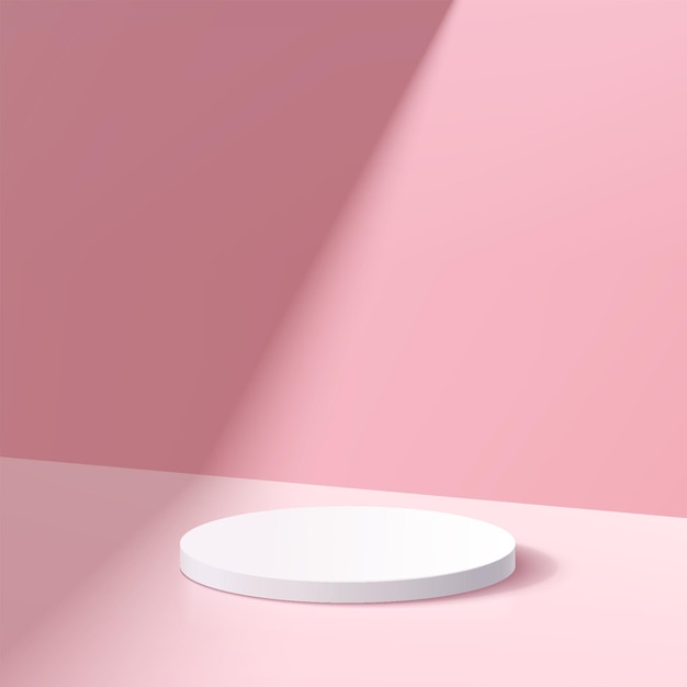 abstract 3d white cylinder pedestal podium with pastel pink color minimal wall scene and shadow