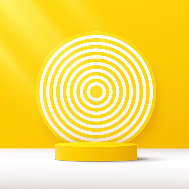 Abstract 3d yellow cylinder pedestal podium with yellow wall scene and white spiral backdrop