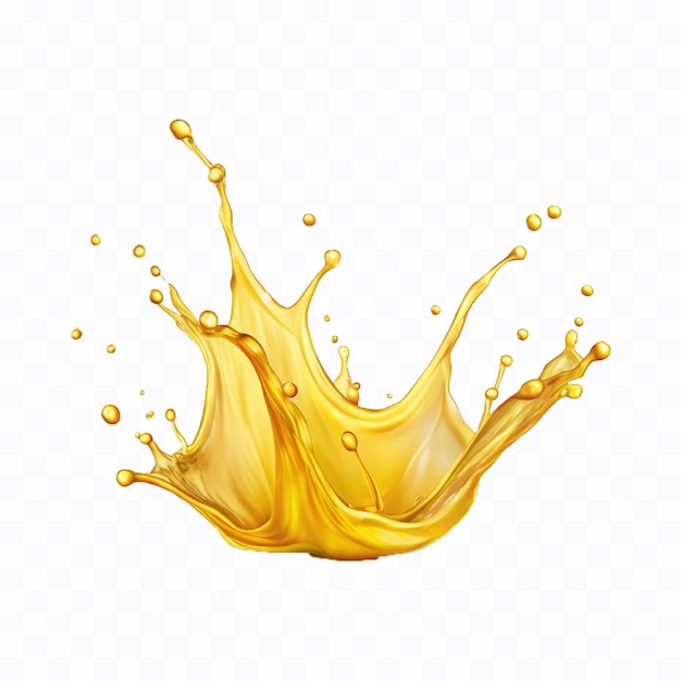 abstract 3d yellow liquid or oil splashing in crown style isolated on white background