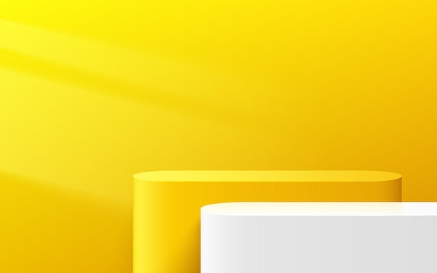 Vector abstract 3d yellow and white round corner cube platform podium with pastel minimal wall scene