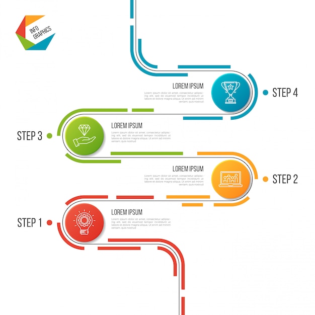 Abstract 4 steps road timeline infographic template.