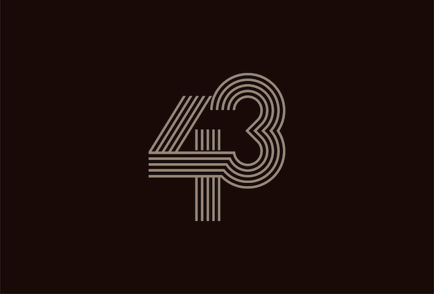 アブストラクト 43 ナンバー ロゴ ゴールド 43 ナンバー モノグラム ライン スタイル 記念日やビジネスのロゴに使用可能