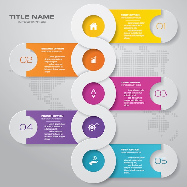 抽象的な5つのステップチャートinfographics要素。