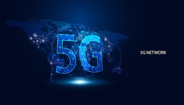 Internet senza fili della rete olografica astratta 5g connessione wi-fi e internet delle cose sul mondo