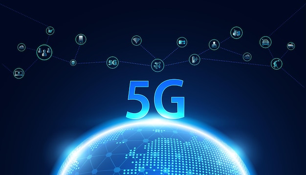 Internet senza fili della rete olografica astratta 5g connessione wi-fi e internet delle cose