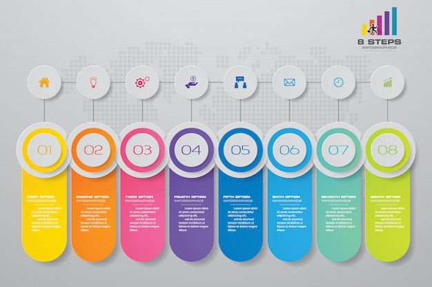 Elemento di infographics grafico astratto 8 passaggi.