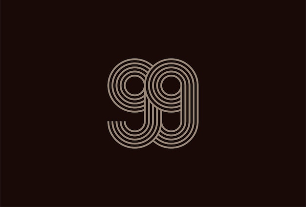 アブストラクト 99 ナンバー ロゴ ゴールド 99 ナンバー モノグラム ライン スタイル 記念日やビジネスのロゴに使用可能