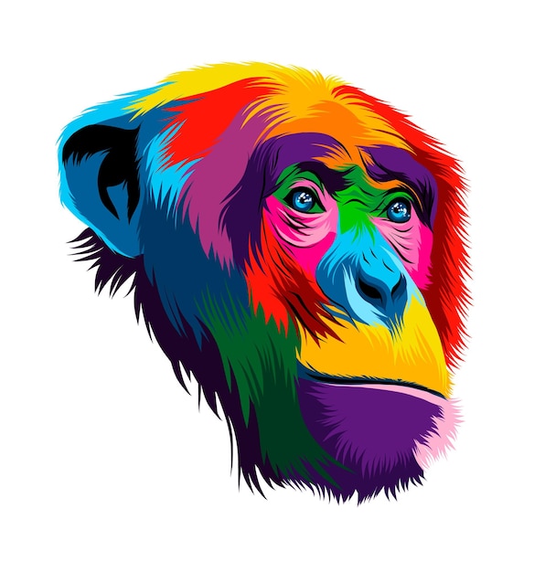 Vector abstract aap chimpansee hoofd portret van veelkleurige verven gekleurde tekening