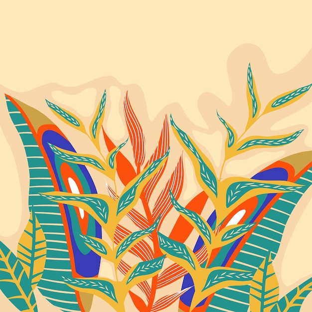 Abstract aesthetic background boho jungle with tropical leaves Boho jungle in modern style Ethnic leaf floral background art Contemporary hand drawn flat design Abstract tropical art