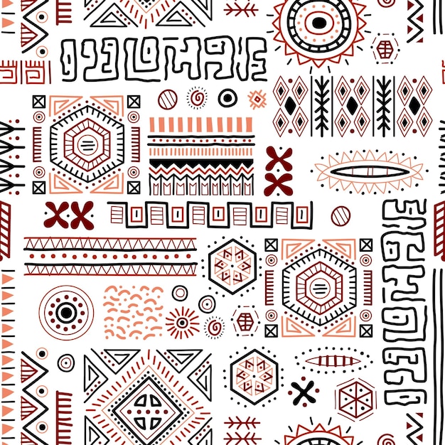 Abstract African shapes seamless background tribal geometric decoration pattern