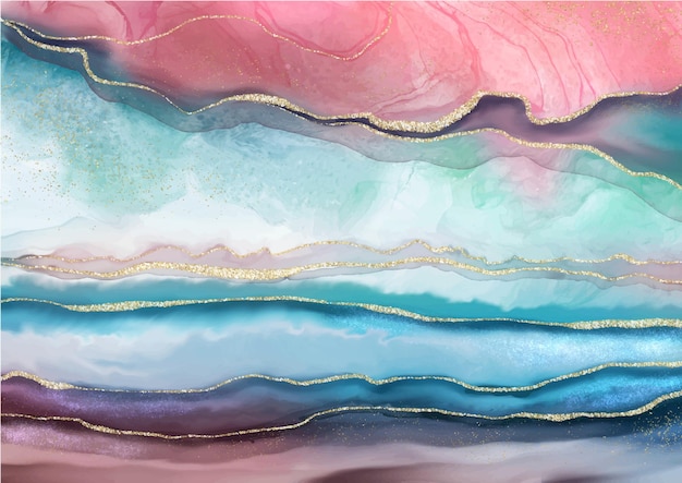 Abstract alcohol ink texture marble style background Pink blue and gold texture