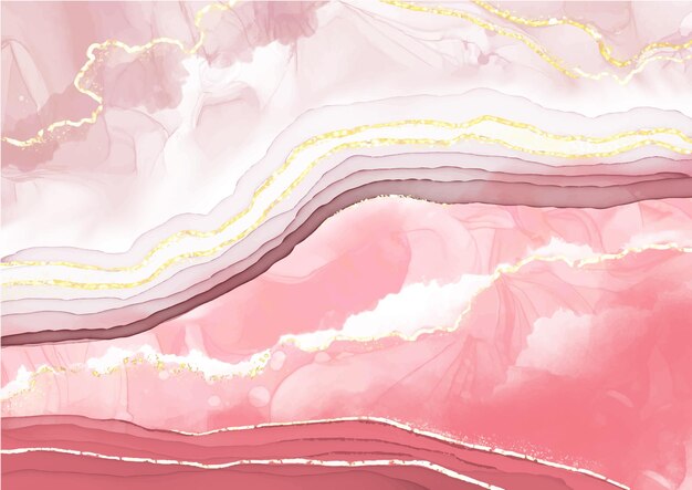 Vector abstract alcohol ink texture marble style background pink and gold texture