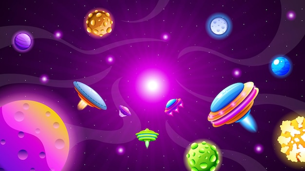 Abstract Aliens On Flying Saucers In Space Planet Background Gradient Unidentified Flying Object