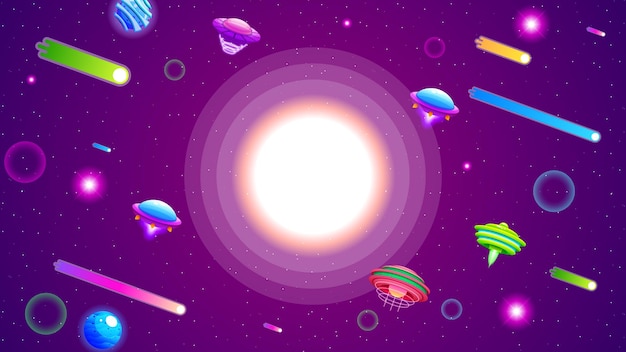 Abstract Aliens On Flying Saucers In Space Planet Background Gradient Unidentified Flying Object