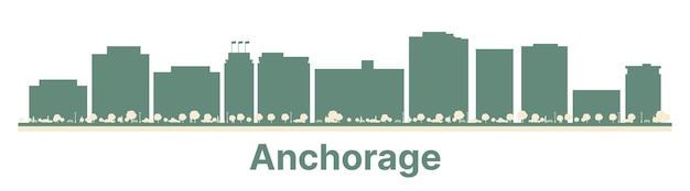 색상 건물이 있는 추상 앵커리지 알래스카 미국 도시 스카이라인